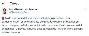 Trino de Ingrid Betancourt sobre