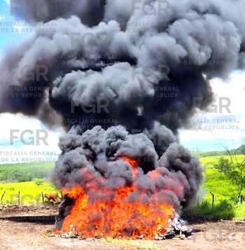 Droga incinerada por la Fiscalía General de la República en Colima. Crédito: FGR