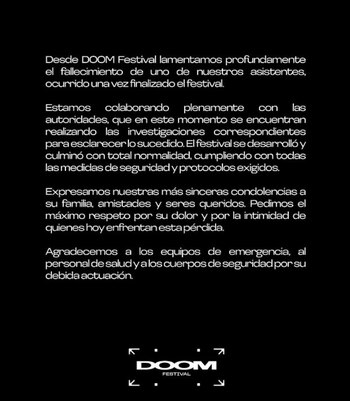 Doom Festival emite comunicado sobre