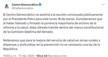El Centro Democrático solo discutirá