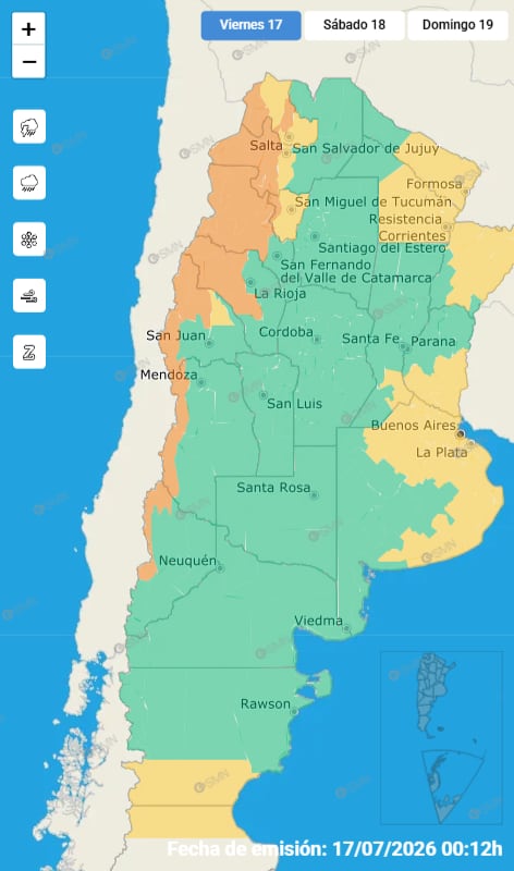 El SMN mantiene la alerta naranja por nevada en zonas de la coordillera