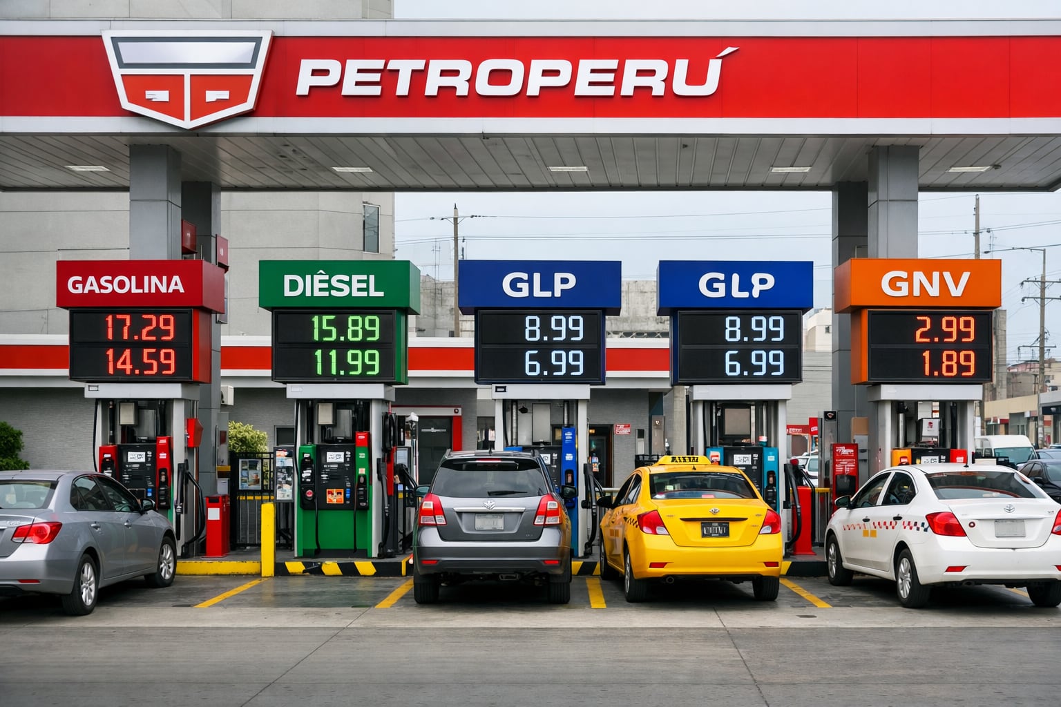 Una estación de servicio Petroperú en Perú indica los precios de la gasolina, diésel, GLP y GNV para los diferentes vehículos que se abastecen. (Imagen Ilustrativa Infobae)