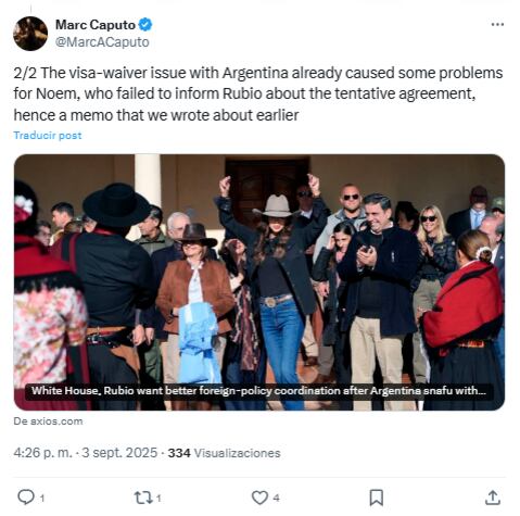 La visita de funcionarios argentinos a Estados Unidos fue vinculada por algunos medios al Visa Waiver Program