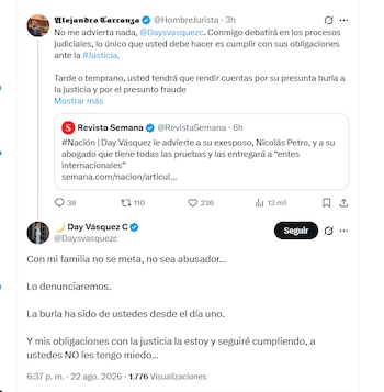 Day Vásquez aseguró que, junto con su familia, denunciará al abogado Alejandro Carranza - crédito @Daysvasquezc/X