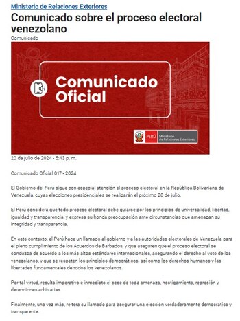 Pronunciamiento del Gobierno peruano, a