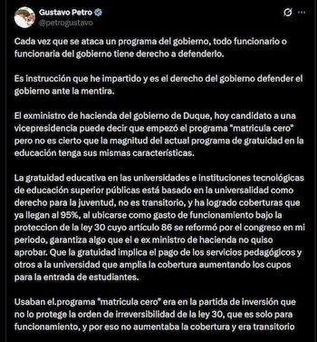Gustavo Petro - crédito @petrogustavo/X