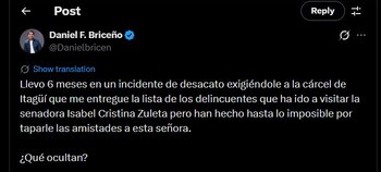 Daniel Briceño denunció que lleva