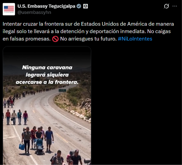 Las personas que intenten cruzar sin autorización pueden ser detenidas y deportadas, alerta la representación estadounidense.
