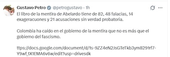 El expresidente de la República señaló que el texto presentado por la actual administración incluye 82, 48 falacias, 14 exageraciones y 21 acusaciones sin verdad probatoria - crédito @petrogustavo/X