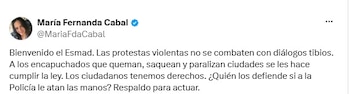Colombia reorganiza su unidad antidisturbios: el ESMAD vuelve al organigrama policial y María Fernanda Cabal celebró la noticia - crédito @MariaFdaCabal/X