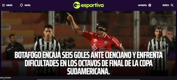 Portada de Gazeta Esportiva tras goleada de Cienciano sobre Botafogo.