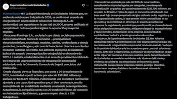 La Superintendencia de Sociedades estableció reglas de gobierno corporativo, restricciones a dividendos y un Comité de Acreedores para supervisar el acuerdo - crédito @SSociedades/X