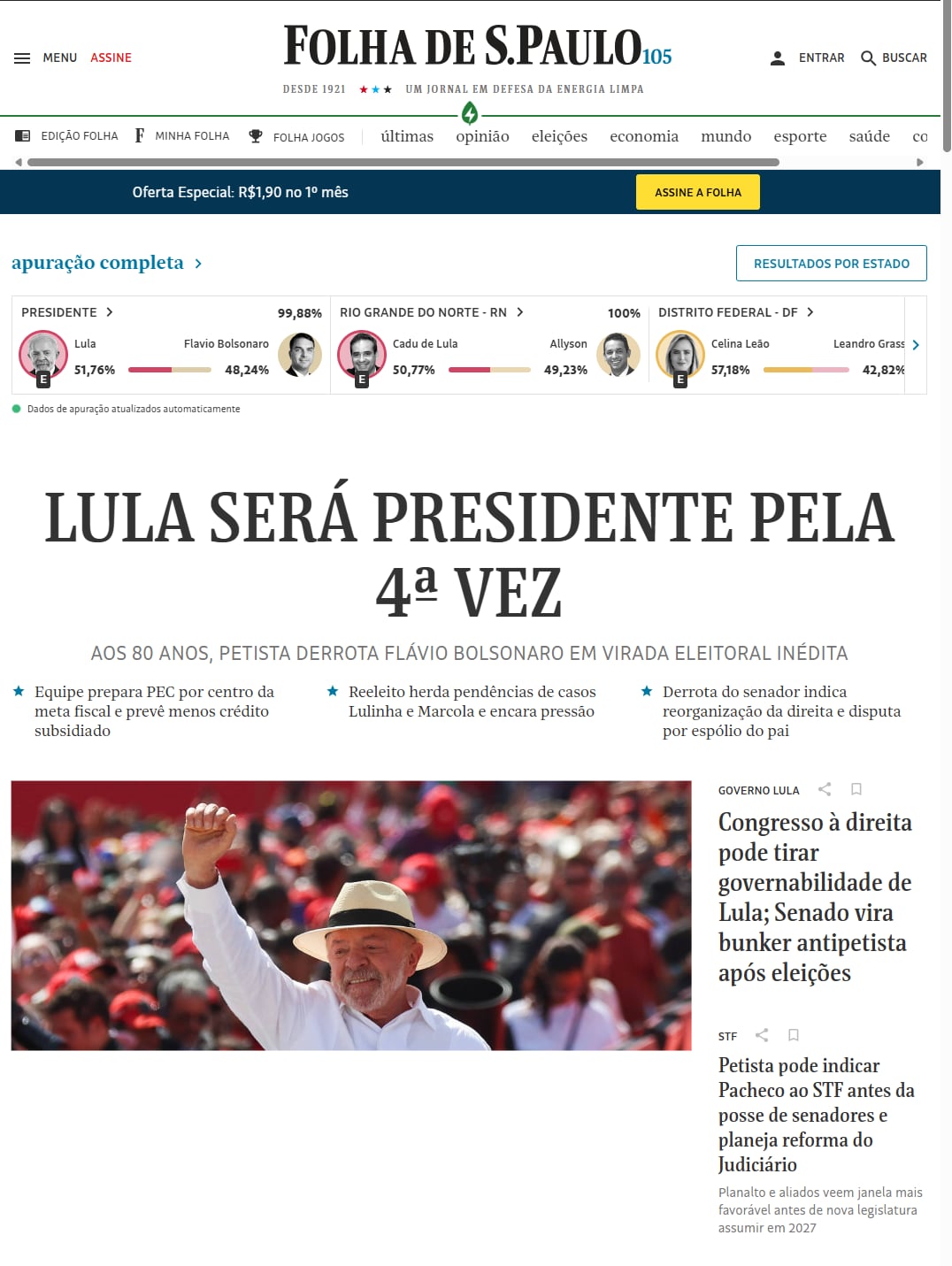 “Lula será presidente por cuarta vez” fue el título de Folha de S.Paulo