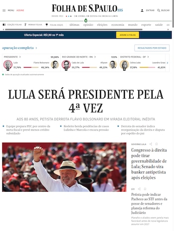 “Lula será presidente por cuarta vez” fue el título de Folha de S.Paulo