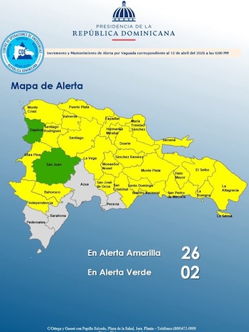 El Centro de Operaciones de Emergencias (COE) de República Dominicana actualizó el mapa de emergencias ante las lluvias que azotan al país. (Imagen divulgada por el COE)