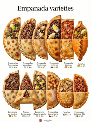 Doce variedades de empanadas, representando