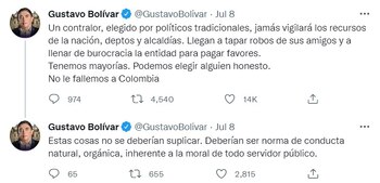 Tweet del senador Gustavo Bolívar