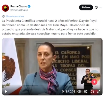 Activistas ambientales denuncian que el parque acuático 'Perfect Day' de Royal Caribbean pone en riesgo los arrecifes de coral de Quintana Roo. | (Crédito: X@Puma Chairo)