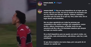 El mensaje de David Romero en su cuenta de Instagram para despedirse de Tigre
