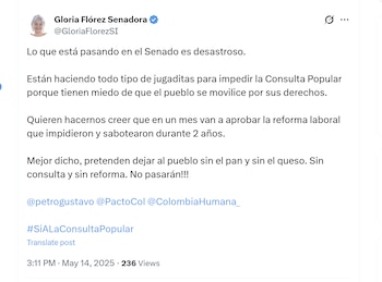 La senadora Gloria Flórez criticó