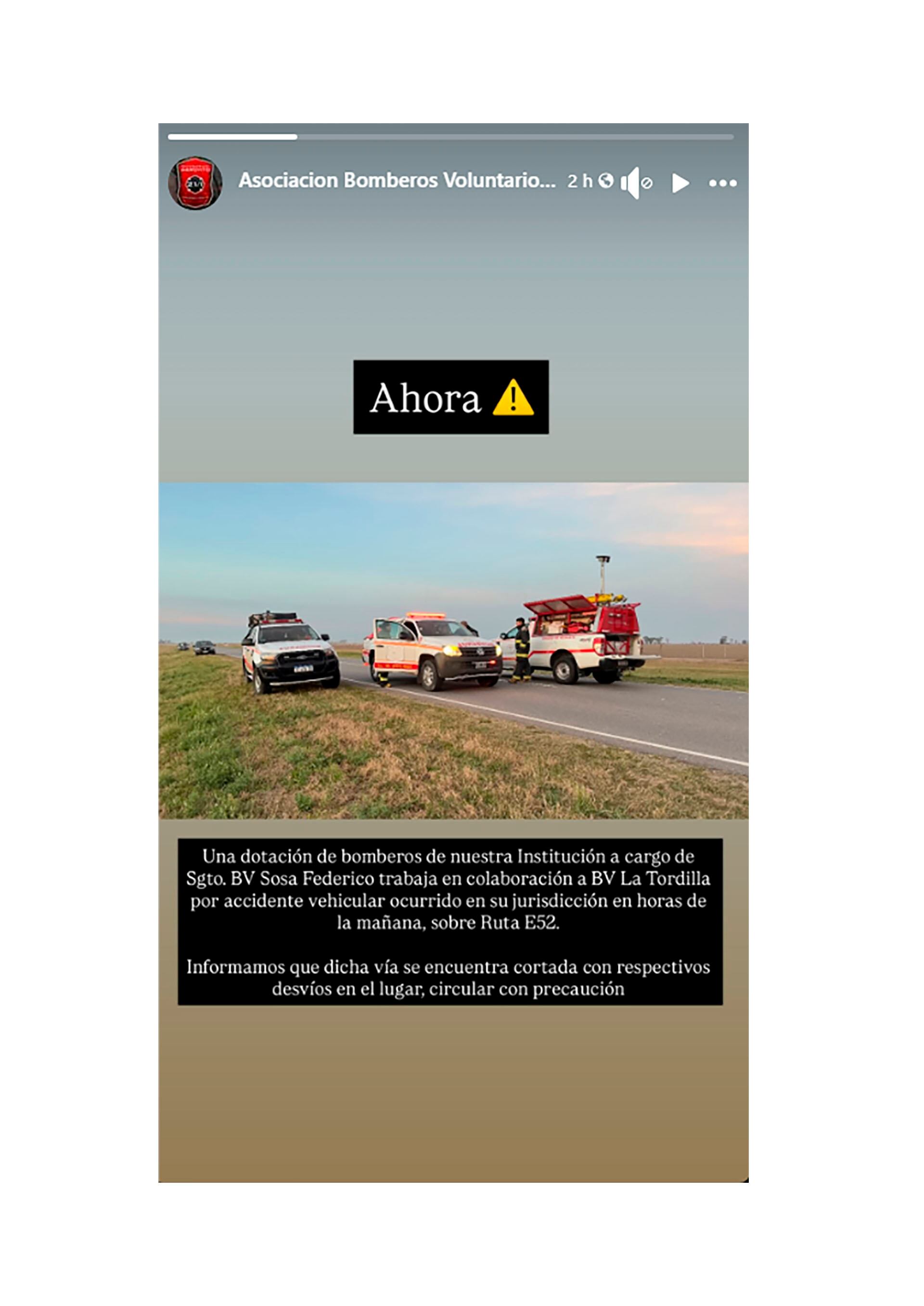 El comunicado de los Bomberos Voluntarios de la zona.