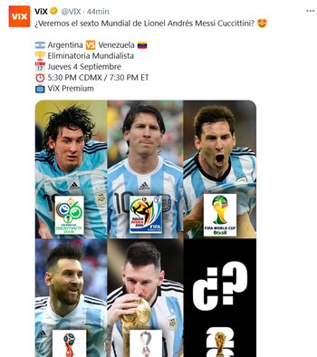 Horario y señal de transmisión para el Argentina vs Venezuela. (X/VIX)