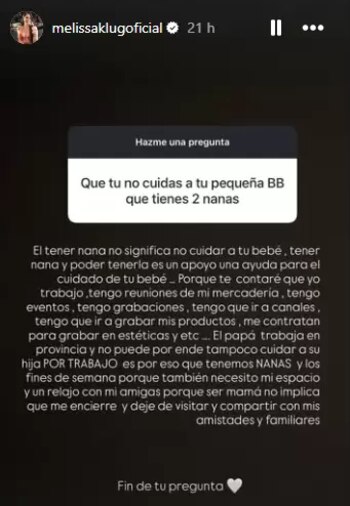 Melissa Klug responde a críticas