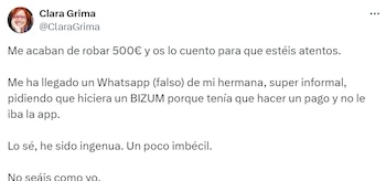 La usuaria @ClaraGrima explica su