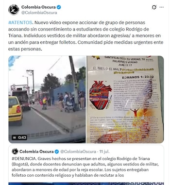 El caso provocó la intervención por parte de la Secretaría de Educación de Bogotá - crédito @ColombiaOscura/X