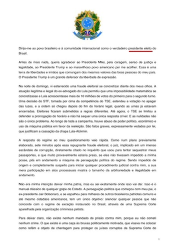 Página con texto en portugués, el escudo de armas de Brasil en el encabezado y una línea roja que subraya una frase del primer párrafo