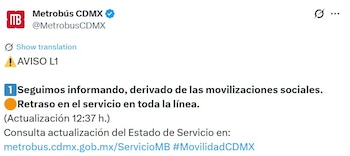 Avancen en tiempo real de las diversas líneas de la red de transporte público capitalino.