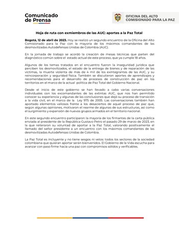 Comunicado: Hoja de ruta con