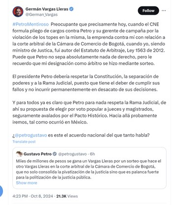 El exvicepresidente Germán Vargas Lleras