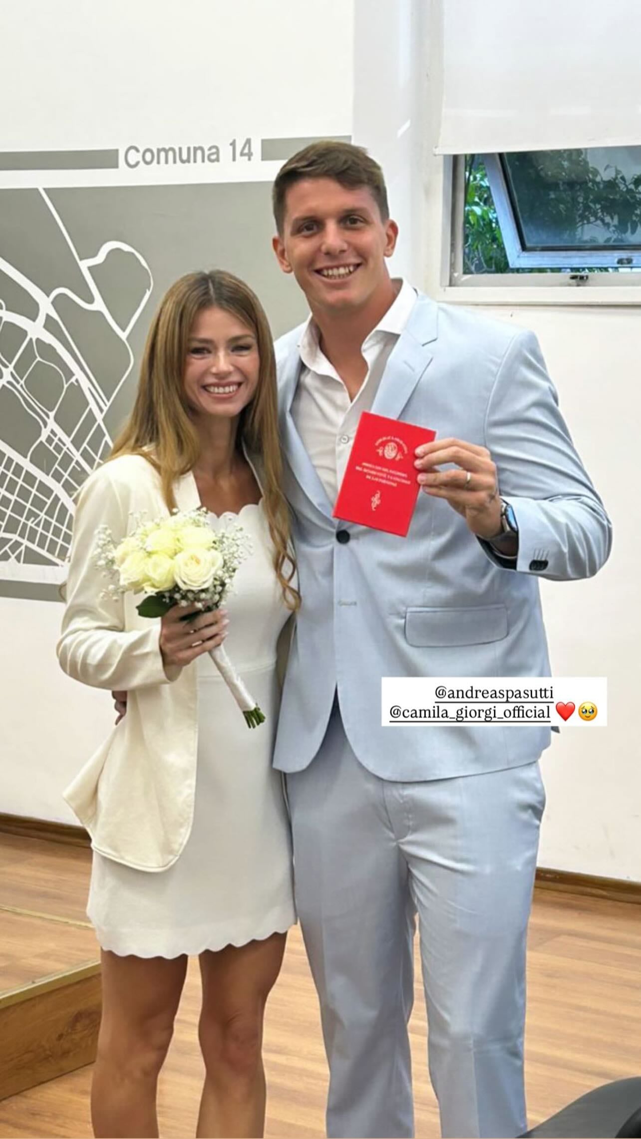 La emoción de Giorgi y Pasutti después de casarse (@camila_giorgi_oficial)