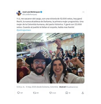 José Luis Bohórquez celebró victoria de su expareja en las elecciones a la Alcaldía en Duitama