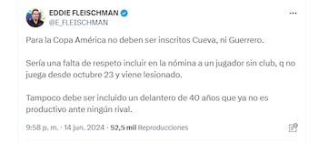 La polémica publicación de Eddie Fleischman contra Paolo Guerrero y Christian Cueva.