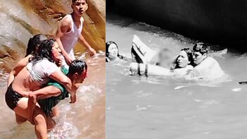 Desprendimiento de rocas en la catarata Velo de la Novia afectó a turistas que se encontraban en las pozas interiores, dejando dos fallecidos y 18 heridos, según reportó el Gobierno Regional de Ucayali. Foto: Composición Infobae Perú