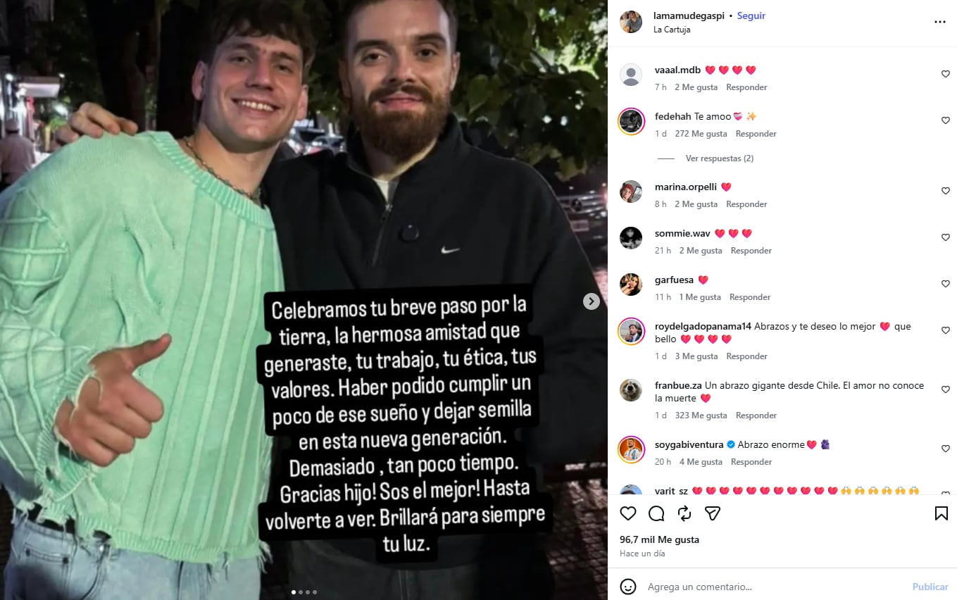 La mamá de Gaspi publicó un posteo en Instagram después del homenaje que Ibai Llanos le dedicó en La Velada del Año VI