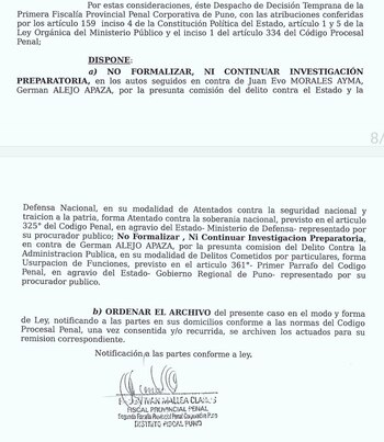 Disposición de archivamiento de investigación