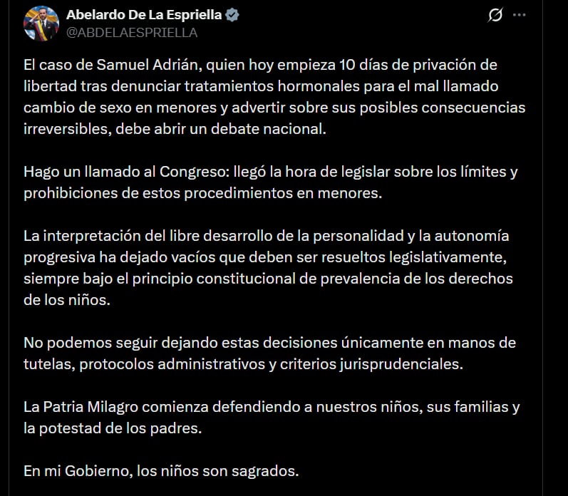 Abelardo de la Espriella aseguró que la interpretación del libre desarrollo de la personalidad y de la autonomía progresiva ha dejado vacíos que deben resolverse en el Congreso - crédito @ABDELAESPRIELLA/X