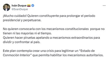 El expresidente Iván Duque aseguró que el proceso constituyente busca perpetuar a Gustavo Petro en el poder