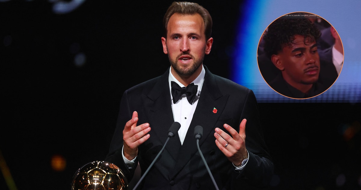 Photo: infobae.com Lamine Yamal shows serious expression during Harry Kane win