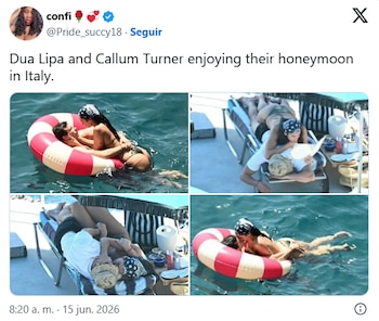 Capturas de reacciones de usuarios de X a la luna de miel de Dua Lipa y Callum Turner (X).