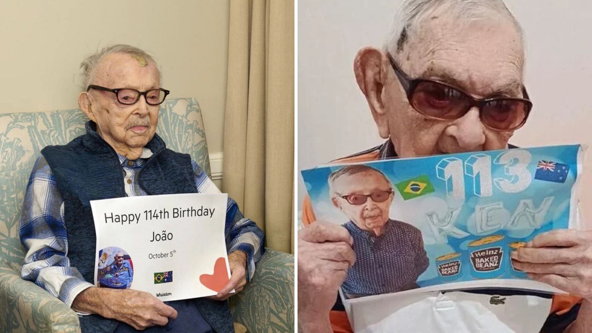 El brasileño João Marinho Neto cumplió 114 años y felicitó al australiano Ken Weeks por su cumpleaños 113 (Créditos: LongeviQuest)