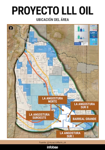 El mapa de la megainversión de YPF con las zonas donde se desarrollará el proyecto LLL Oil.