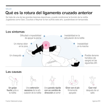 Las lesiones por roturas de ligamentos cruzados auemntan en España. EFE/INFOGRAFÍA