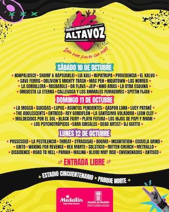 La programación del Festival Internacional Altavoz combinará rap, reggae, ska, rock, punk, electrónica, y metal durante tres jornadas
