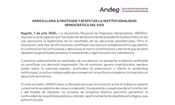 La Asociación Nacional de Empresas Generadoras, Andeg, expresó preocupación por las recientes declaraciones del presidente Gustavo Petro en las que desconoce la legitimidad de los resultados de las elecciones presidenciales - crédito Andeg