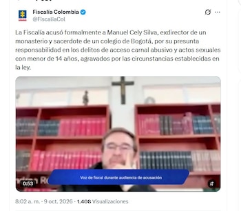 El anuncio se realizó la mañana del viernes 9 de octubre de 2026 por parte de la Fiscalía - crédito @FiscaliaCol/X