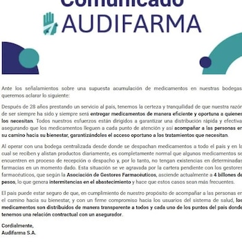 Audifarma emitió un comunicado oficial